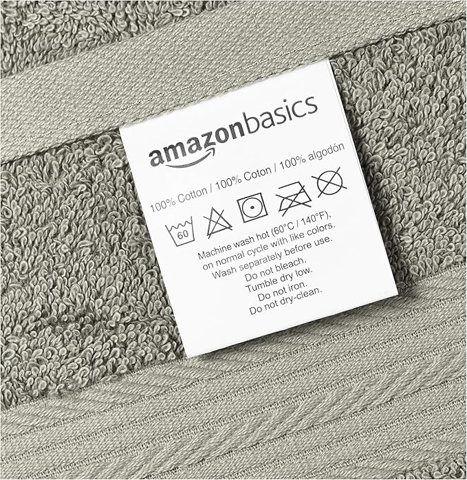 Amazon Basics 6-Piece Fade-Resistant 100% Cotton Hand Towels for Bathroom, Soft Absorbent, 26 x 16 inches, Gray
