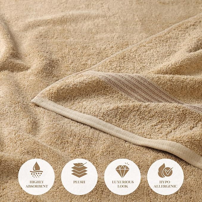 Superior Egyptian Cotton 8-Piece Towel Set, Assorted Towels for Home Bathroom, Guest Bath Decor Essentials, Includes 2 Bath, 4 Hand, 2 Face Towels/Washcloths, Quick Dry, Absorbent, Toast