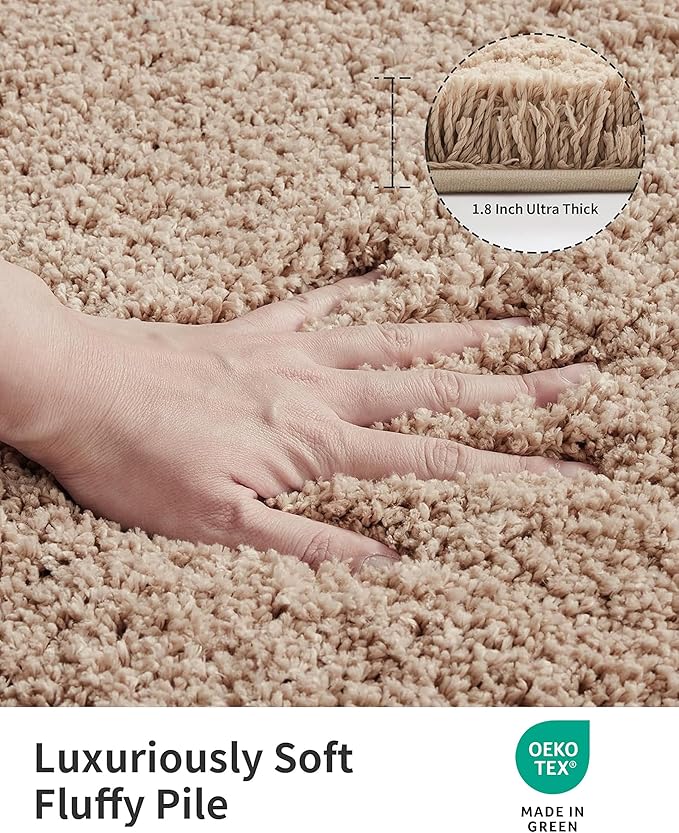 ILANGO Beige Toilet Rugs U Shaped 22" × 24" Non Slip & Super Absorbent Extra Thick Soft, Washable Bath Mats for Bathroom Floor, Plush Shaggy Contour Bath Rugs for Toilet,Dry Quick