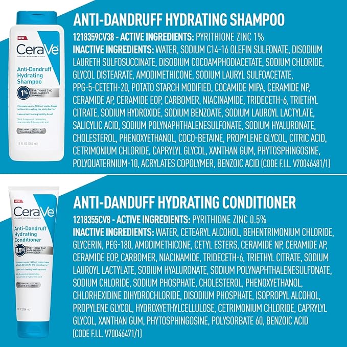 CeraVe Hydrating Anti Dandruff Shampoo and Conditioner Set, Pyrithione Zinc Dandruff Treatment With Ceramides, Hyaluronic Acid & Niacinamide, Elimanates Flakes & Reduces Itchy Scalp