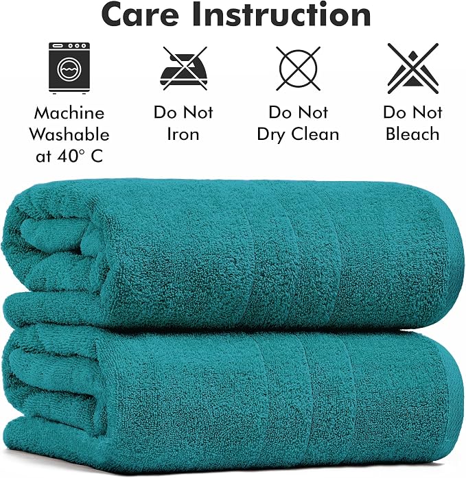 Bath Sheets – 550 GSM Extra Large Bathroom Sheet Set – Pack of 2 Jumbo Towels Teal (71x35in) – 100% Ring Spun Cotton Soft Quick Dry Large Bath Towels for Adults Hotel Spa Bathroom Use