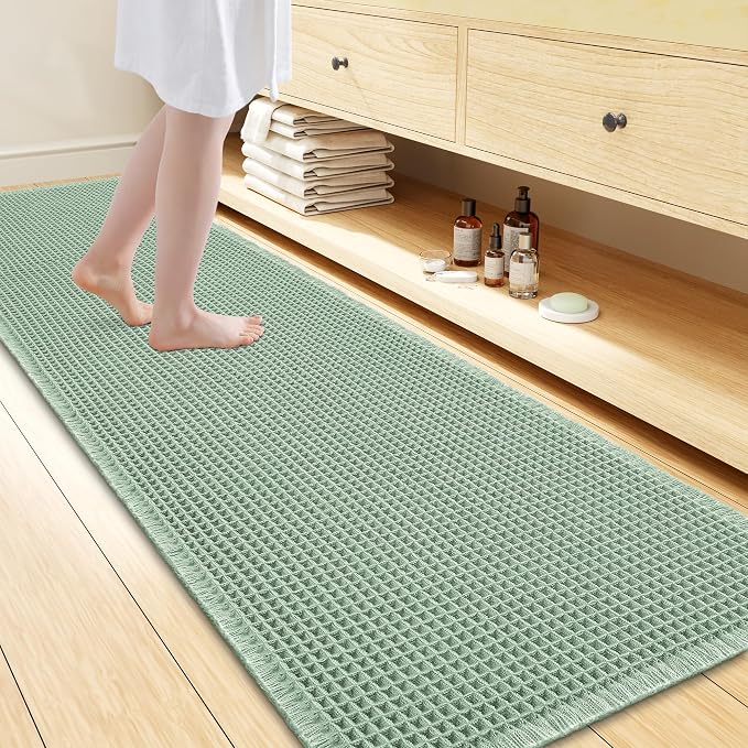 Smiry Waffle Bath Mat 72x24, Extra Soft Absorbent Bathroom Rugs, Non Slip Machine Washable Quick Dry Bath Rugs for Bathroom Floor, Tub, Shower, Home Decor Accessories, Sage Green