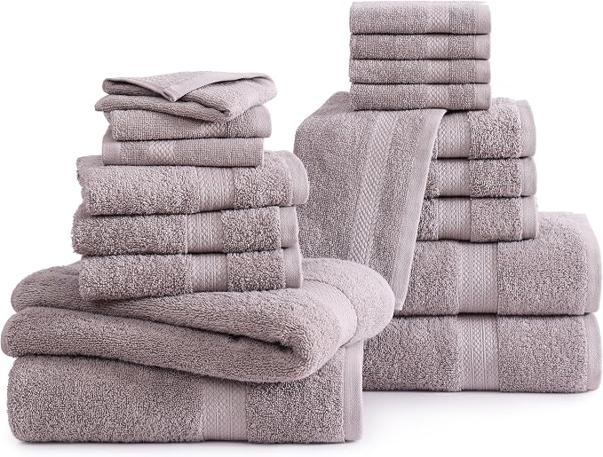 LANE LINEN 100% Ringspun Cotton Bath Towel Set - 18 Piece - Very Soft, Quick Drying & Highly Absorbent - 4 Bath, 8 Wash Cloth, 6 Hand Towels - Ideal for Guests & Perfect for Your Bathroom - Platinum