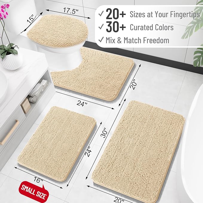 OLANLY Toilet Rugs U-Shaped 24x20, Extra Soft Absorbent Chenille Contour Bathroom Rugs, Dry Quickly, Machine Washable, Non-Slip Bath Mat for Toilet Base, Beige