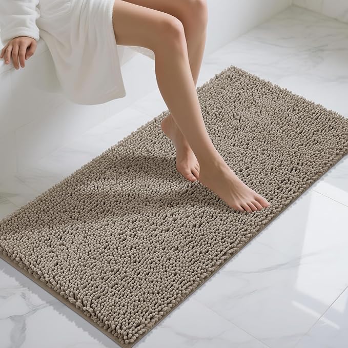 Yimobra Long Bathroom Rugs 47"x24", Extra Soft Non Slip Bath Mat for Tub, Super Absorbent Quick Dry Shaggy Rug Floor Carpet, Machine Washable,Camel