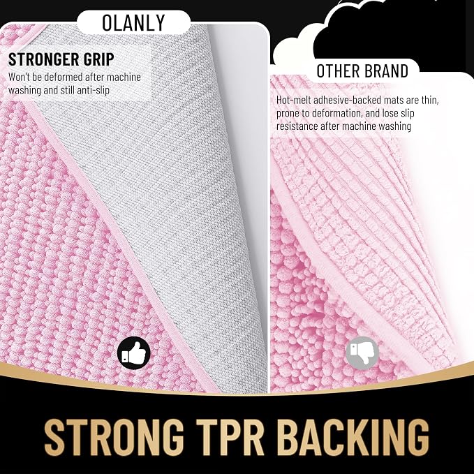 OLANLY Thick Bathroom Rugs 36x24, Extra Soft Absorbent Chenille Bath Rugs, Rubber Backing, Machine Wash Dry, Bath Mats for Bathroom Floor, Tub and Shower, Home Decor Accessories, Pink