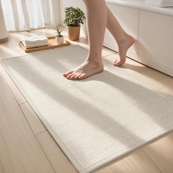 Non-Slip Bath Mats Quick Dry Absorbent Bathroom Rugs Machine Washable Thin Woven Mats for Floor Fit Under Door Easy to Clean