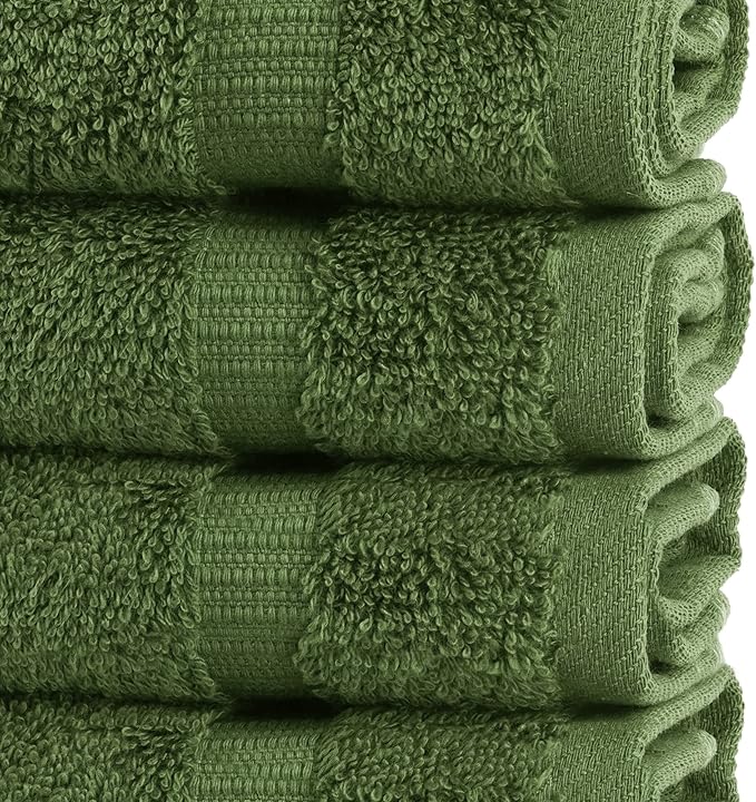 Chakir Turkish Linens 12 Piece Washcloth Set, 100% Cotton Luxury Turkish Washcloths for Bathroom, Soft Absorbent Washcloths, 13 x 13 Inches, Moss