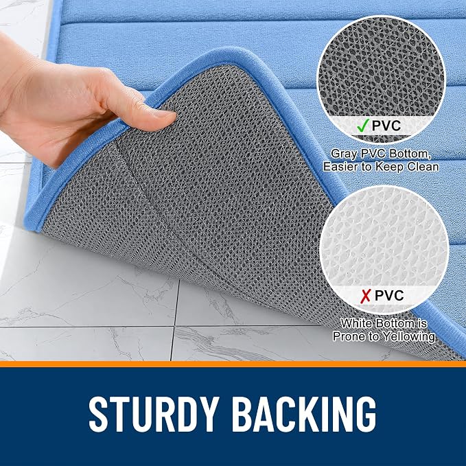 OLANLY Memory Foam Long Bathroom Rugs Runner 47x17, Super Soft Absorbent Bath Mat, Quick Dry, Machine Washable Shower Rugs, Bathmat Carpet, Bathroom Home Decor Accessories, Cornflower Blue