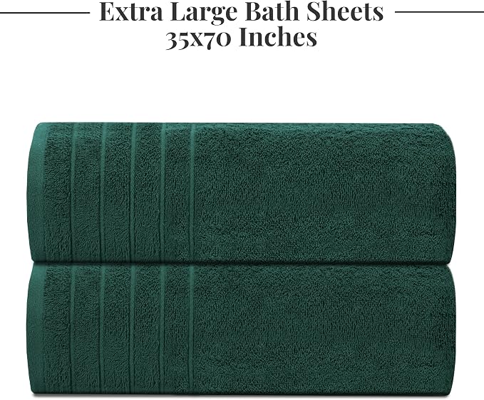 Tens Towels Pack of 2 Extra Large Bath Sheets 35 x 70 Inches, 100% Cotton, Larger & Lighter Weight, Quicker to Dry, Super Soft & Absorbent, Oversized Bath Towels, Hunter Green