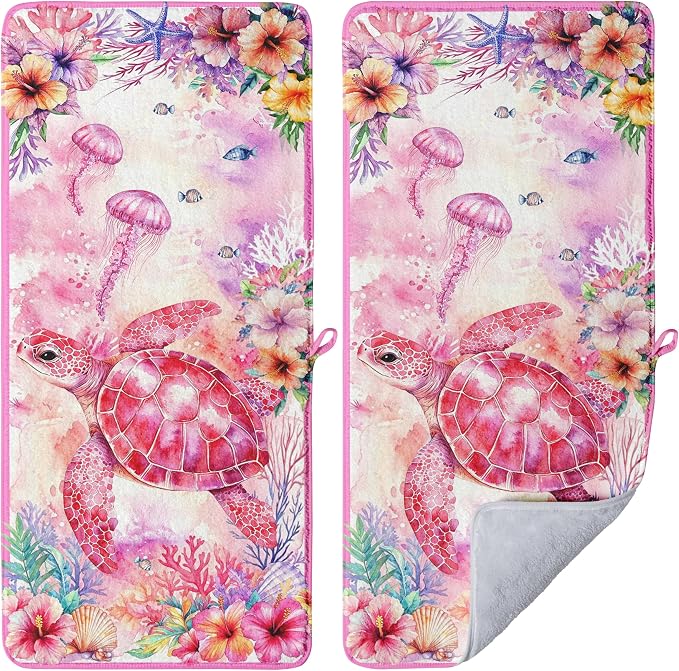 Sea Turtle Pink Hand Towels Soft Microfiber Fingertip Towel for Bathroom Kitchen