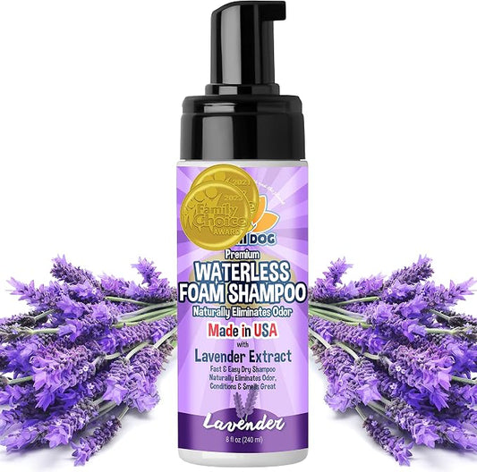 Bodhi Dog Waterless Foam Shampoo - Natural No Rinse Dry Shampoo for Dogs & Cats - Neutralizes Pet Odor - Gentle, Safe for Sensitive Skin - Made in USA - Lavender (8 Fl Oz)