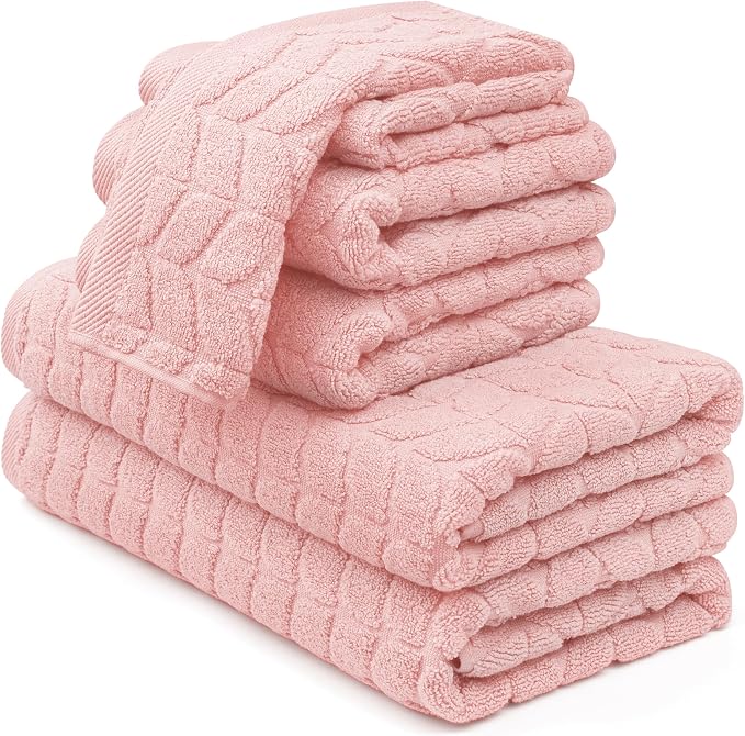 Alusa Home Ultra Soft & Stylish 700 GSM Luxury Bath Towels - 100% Zero-Twist, Long-Staple Cotton - Remarkably Absorbent & Quick Drying - 6 Piece Towel Set (Blush Pink)