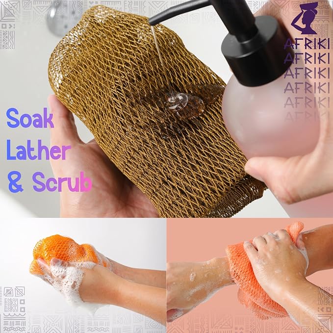 African Net Sponge, Premium Authentic Exfoliating Body Scrubber, Extra Long Stretch Bath Sponge for Shower, Deep Exfoliating Washcloth for Smooth Skin, 1 Pack (Dark Purple)