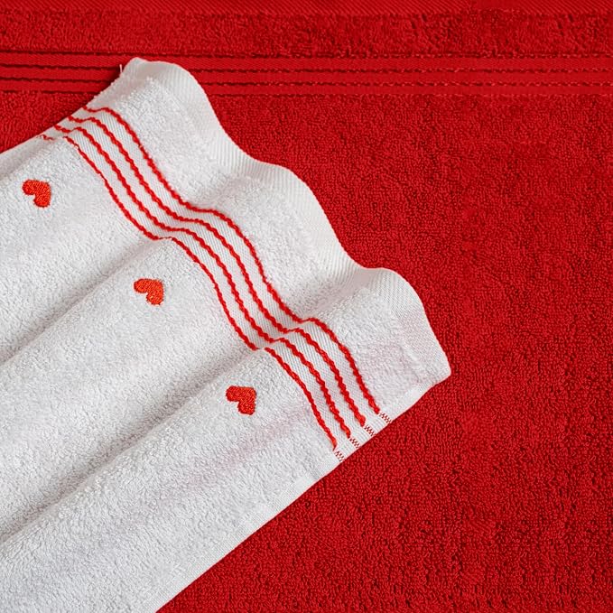 Elegant Comfort Premium Cotton 6-Piece Towel Set, Includes 2 Washcloths, 2 Hand Towels and 2 Bath Towels, 100% Turkish Cotton - Highly Absorbent and Super Soft Towels for Bathroom, Hearts