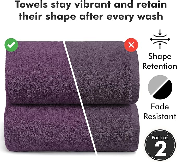 Bath Sheets – 550 GSM Extra Large Bathroom Sheet Set – Pack of 2 Jumbo Towels Dark Purple (71x35in) – 100% Ring Spun Cotton Soft Quick Dry Large Bath Towels for Adults Hotel Spa Bathroom Use