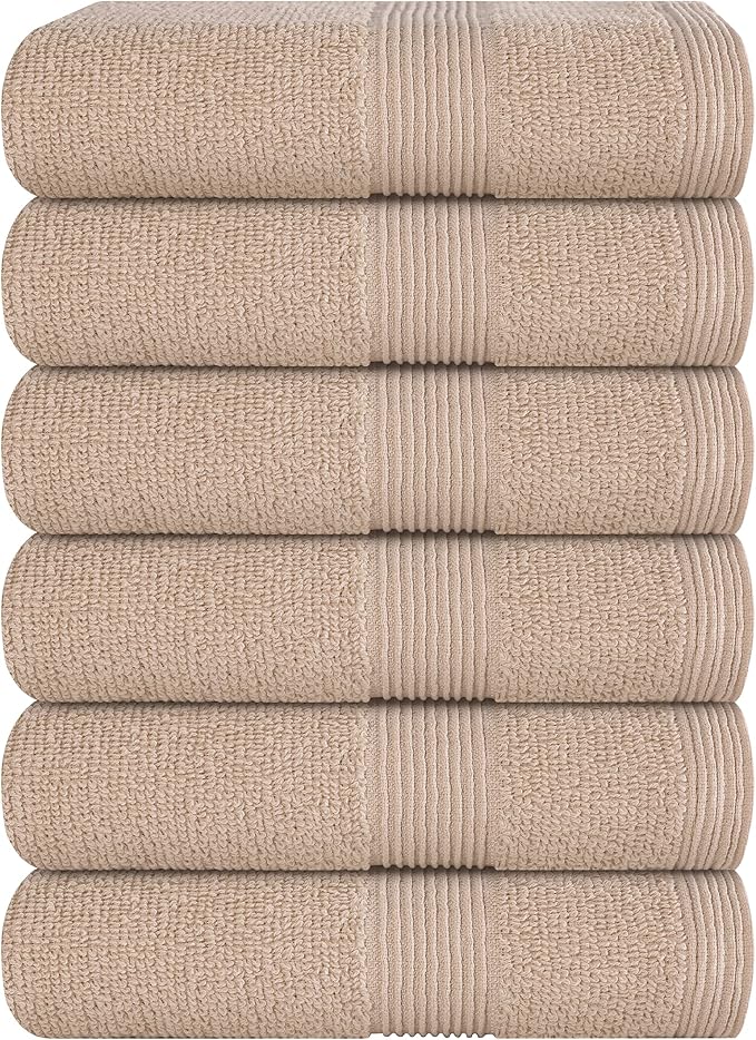 Belizzi Home Ultra Soft 6-Piece Hand Towel Set 16x28-100% Ringspun Cotton - Durable & Highly Absorbent Hand Towels - Ideal for use in Bathroom, Kitchen, Gym, Spa & General Cleaning - Tan