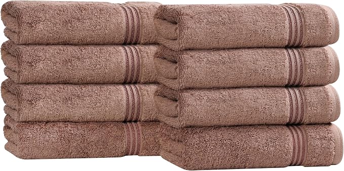 Superior Egyptian Cotton 8-Piece Hand Towel Set, Towel Basics For Quick Dry, Absorbent Small Towels, Facial, Spa, Kitchen, Bathroom Essentials, Apartment, Guest Bath, Soft, Washcloth, Mocha
