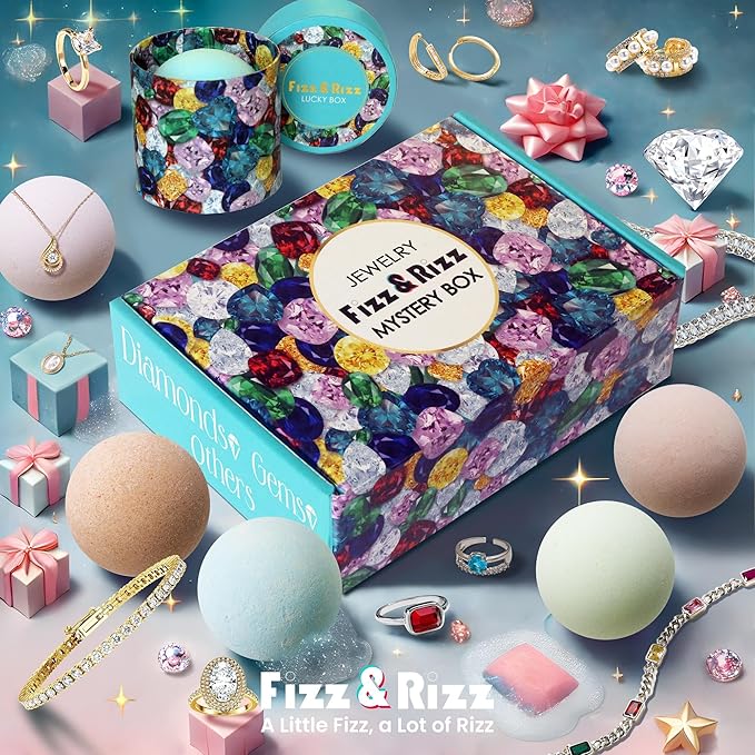 Fizz & Rizz Jewelry Mystery Bath Bomb:Surprise Rings,Necklaces, Earrings,Bracelets and Chance to Reveal High-Value Jewelry Bath Bomb Perfect Gifts for Various Occasions