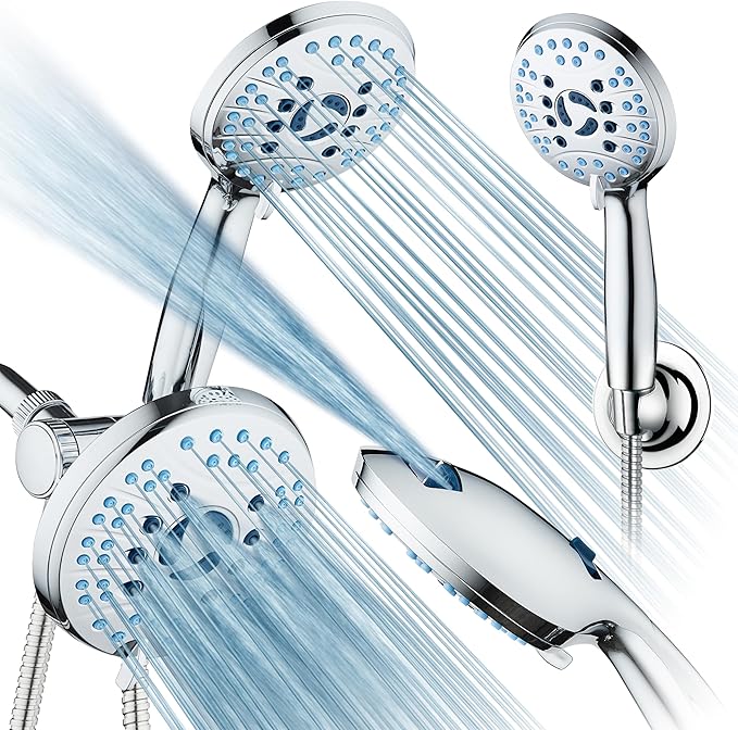 Hotel Spa AquaCare As-Seen-On-TV High Pressure Handheld & Rain 50-mode 3-way Shower Head Combo with Anti-clog Jets, 2-mode Tub & Pet Power Wash, Extra Wall Bracket, 6 ft. Hose, All Chrome Finish