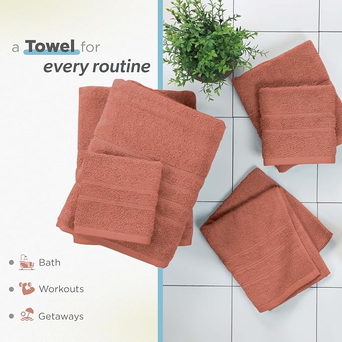 Martex Ultimate Performance 6-Piece Towel Set, Terracotta | 100% Cotton, Supersoft & Absorbent, Low-Linting, Easy Care, Versatile, 2 Bath Towels, 2 Hand Towels, 2 Wash Cloths