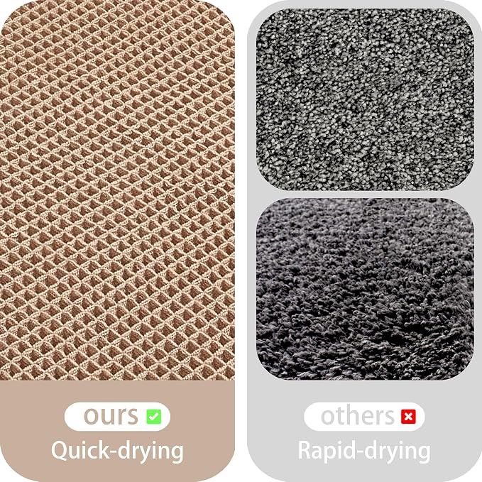 Waffle Bath Mat Non Slip, Boho Bathroom Rug, Super Absorbent Quick Dry Bathroom Mat, Soft Farmhouse Bath Rug with Tassels, Small Washable Shower Mats for Floor 16"x24", Square Brown
