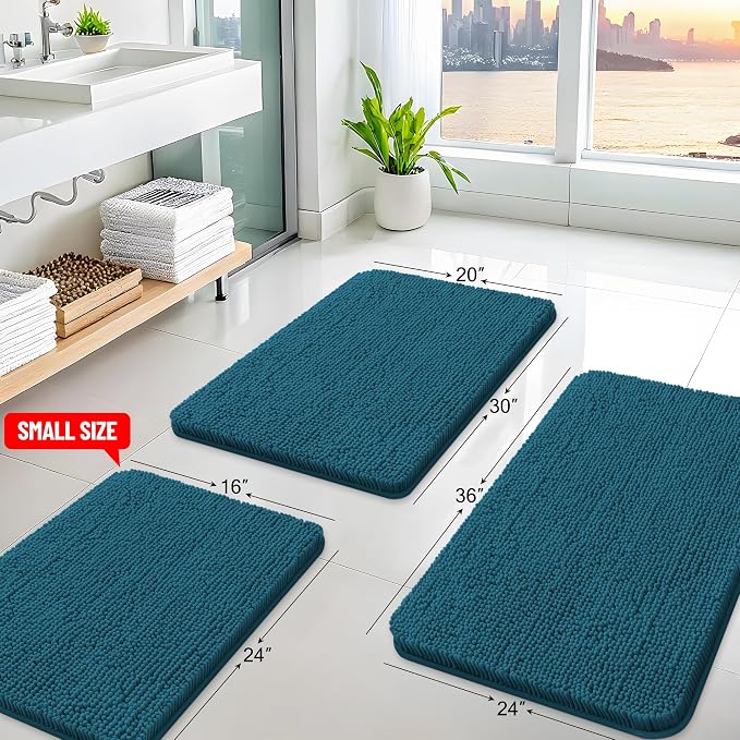 Arotive Bathroom Rugs 44x24, Extra Soft Absorbent Shaggy Chenille Bath Rugs, Machine Washable Rubber Backing Bath Mats for Bathroom Floor Tub and Shower, Home Decor Accessories,Peacock Blue