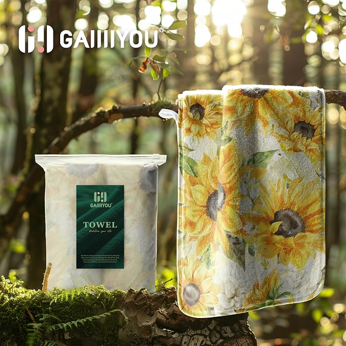 Watercolor Sunflowers Hand Towels Set Vintage Yellow Floral Towels Soft Absorbent Decorative Coral Fleece Towel