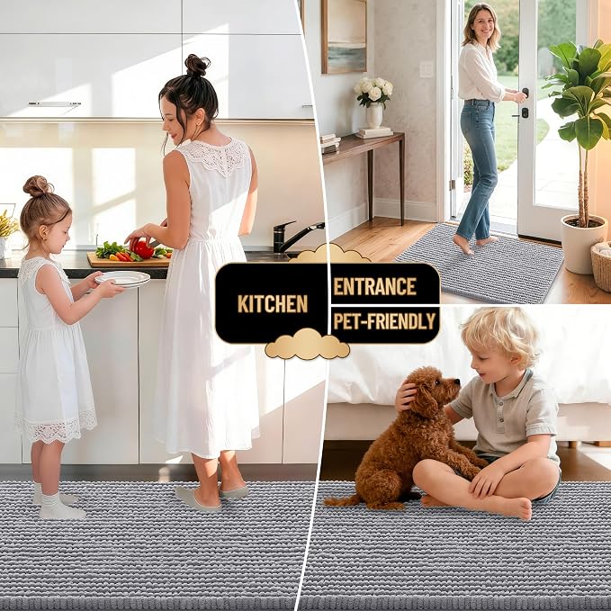OLANLY Thick Large Bathroom Rugs 40x32, Extra Soft Absorbent Chenille Bath Rugs, Rubber Backing, Machine Wash Dry, Bath Mats for Bathroom Floor, Tub and Shower, Home Decor Accessories, Grey