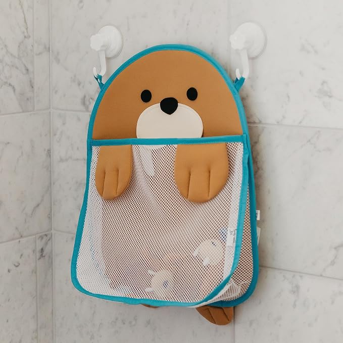 Copper Pearl Oceana Extra-Large Mesh Bath Toy Holder with Suction Cups: Quick-Dry Bath Toy Storage Net for Bathtub, Wally