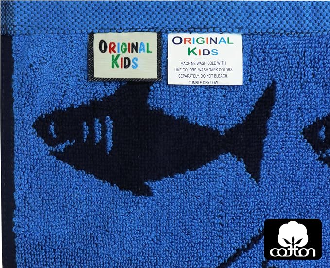 ORIGINAL KIDS Wash Cloth - Bath Time Shark Attack Set of 12 Washcloths - 100% Cotton Jacquard Super Soft Colorful Absorbent Quick Dry Easy Care Face Towel Face Cloth Gift - 12 x 12 - Navy Blue