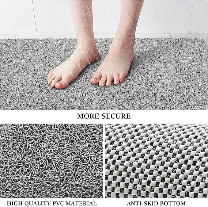 LuxStep Shower Mat Bathtub Mat,24x32 inch, Non-Slip Bath Mat with Drain, Quick Drying PVC Loofah Bathmat for Tub,Shower,Bathroom (Phthalate Free,Grey)