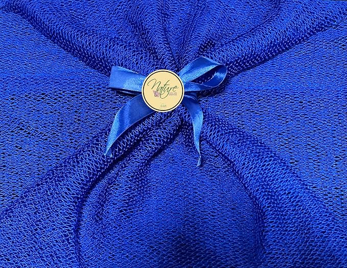 Net Bath Sponge, Customized N1 Weave, NKN Naturals, Long, Skin Exfoliation, African, Ghana, Porous, Stretches Horizontally to Approximately 49" (Shade of Blue)