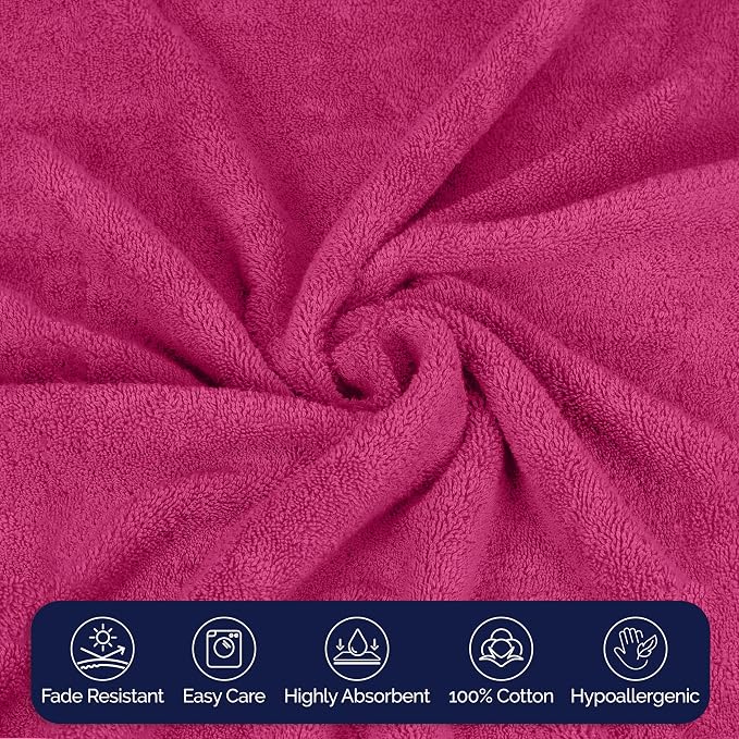 Elegant Comfort Premium Turkish Cotton 6 Pack Washcloths Set - 13 x 13 inch, Luxurious Hotel Spa Quality 100% Turkish Cotton 6PC Washcloth Set - Highly Absorbent - Soft Bathroom Towels, Hot Pink