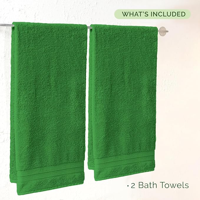 Elegant Comfort Three Line Popcorn Towel Set for Bathroom 27 x 54 inches, Premium Hotel Quality 2-PACK Bath Towels, 100% Turkish Cotton, Soft and Durable, Quick Dry and Highly Absorbent, Emerald Green