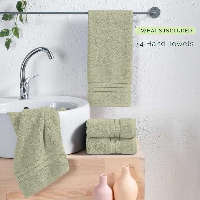 Elegant Comfort Three Line Popcorn Towel Set for Bathroom 16 x 28 inches, Premium Hotel Quality 4-Pack Hand Towels, 100% Turkish Cotton, Soft and Durable, Quick Dry and Highly Absorbent, Jade Green