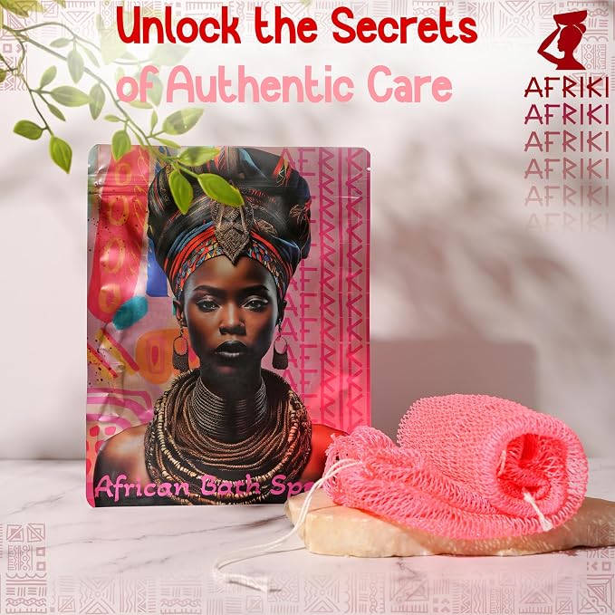 African Net Sponge, Premium Authentic Exfoliating Body Scrubber, Extra Long Stretch Bath Sponge for Shower, Deep Exfoliating Washcloth for Smooth Skin, 1 Pack (Pink)