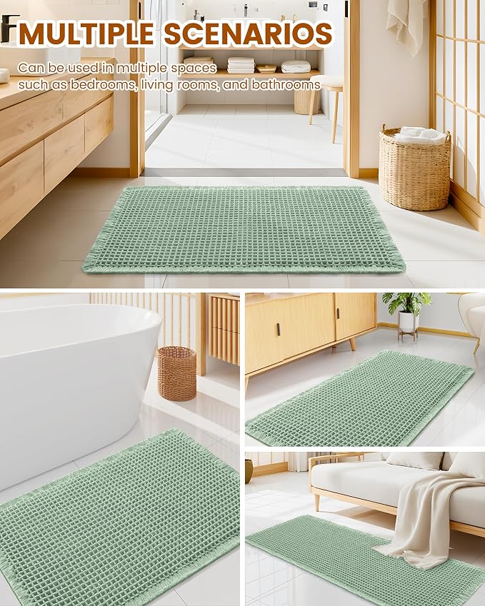 Smiry Waffle Bath Mat 36x24, Extra Soft Absorbent Bathroom Rugs, Non Slip Machine Washable Quick Dry Bath Rugs for Bathroom Floor, Tub, Shower, Home Decor Accessories, Sage Green