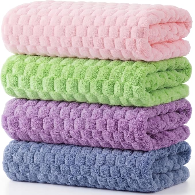 Peryiter 4 Pcs Extra Large Bath Towels Set 35 x 70 Inches Coral Fleece Oversized Bathroom Towel Quick Dry and Absorbent Bath Sheet for Bathroom Shower Gym Beach Yoga Sport Spa(Pink,Blue,Green,Purple)