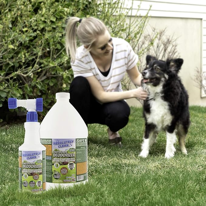 Absolutely Clean Amazing Outdoor Deodorizer odor eliminator Natural Enzyme Just Spray & Walk Away Grass, AstroTurf, Dog Runs, Patios, Decks, Fence & More Vet Approved - odor eliminator for strong odor