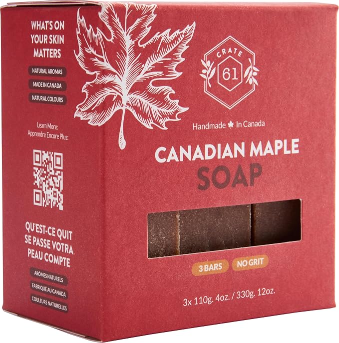 Crate 61, Handmade in Canada, Plant Based Cold Process Natural Bar Soap Cold Pressed For Face And Body, With Premium Oils (Canadian Maple)