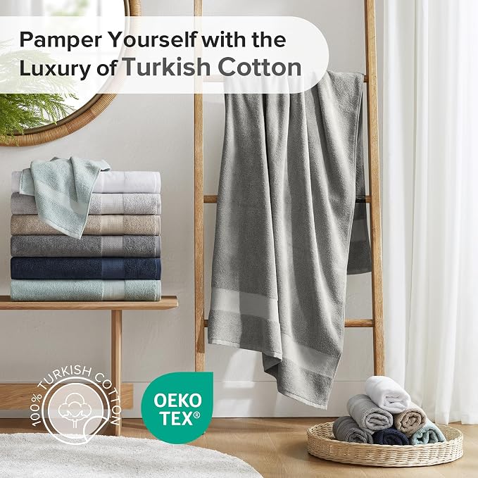 Comfort Spaces Turkish Bath Sheet Set 35x70 Oversized of 2 Piece Large Bath Towels Beach Towel 100% Turkish Cotton Towel Set for Bathroom Luxury Highly Absorbent Ultra-Soft Quick Dry Towel Charcoal