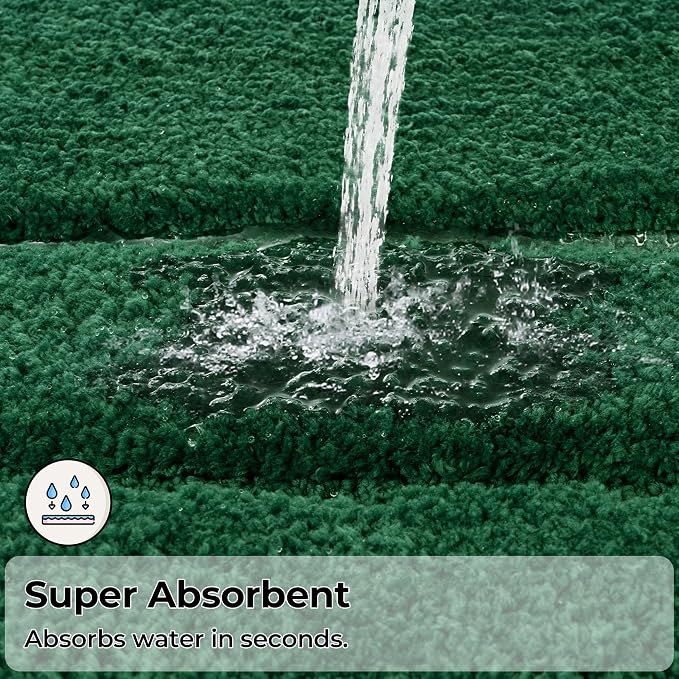 GRANNY SAYS Bathroom Rugs Sets 2 Piece,Soft Bath Mats for Bathroom, Bath Rugs Non Slip Washable, Absorbent Bath Rug for Tub, Shower and Toilet, Bath Mat Set (Dark Green, 20" x 32" + 16" x 24")