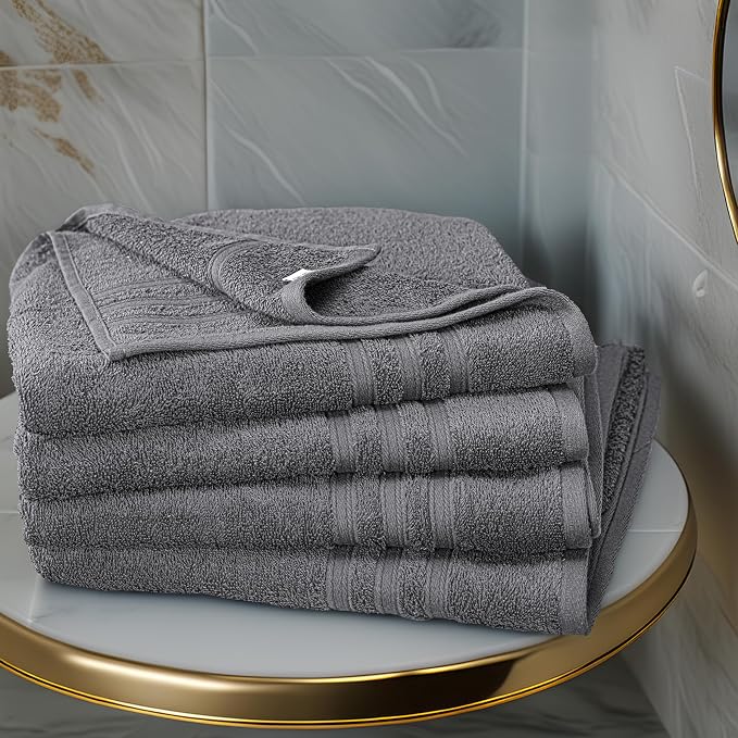 Tens Towels Pack of 4 Soft Bath Towels, 100% Cotton, 27 x 54 Inches, Lightweight & Quick-Dry, Ideal for Daily Bathroom Use, Practical & Comfortable, Dark Grey
