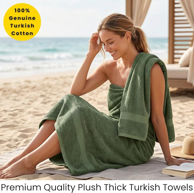 SALBAKOS 2-Piece 100% Turkish Cotton Extra Large Bath Towel 35x70 inch | Premium Hotel Quality Bath Sheet Towels | Thick, Soft, Absorbent, Oversized Bath & Beach Towels (Green, 2 Bath Sheets)