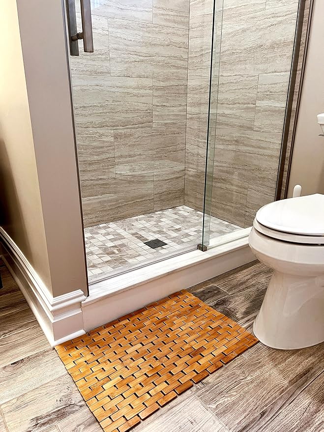 Mind Reader Bath Mat, Shower Mat, Bathtub Mat, Bathroom Accessory, Wood, Rayon from Bamboo, 23.5"L x 16.5"W x 0.4"H, Brown