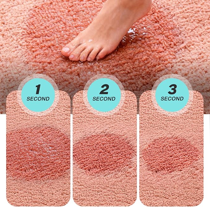 Kmson Bathroom Rugs Mat, 36"x24" Ultra Soft Washable Shaggy Chenille Bath Rugs, Non-Slip Fluffy Thick Water Absorbent Microfiber Mat for Bathtub, Sink and Shower, Pink