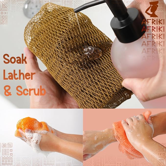 African Net Sponge, Premium Authentic Exfoliating Body Scrubber, Extra Long Stretch Bath Sponge for Shower, Deep Exfoliating Washcloth for Smooth Skin, 1 Pack (Burnt Orange)