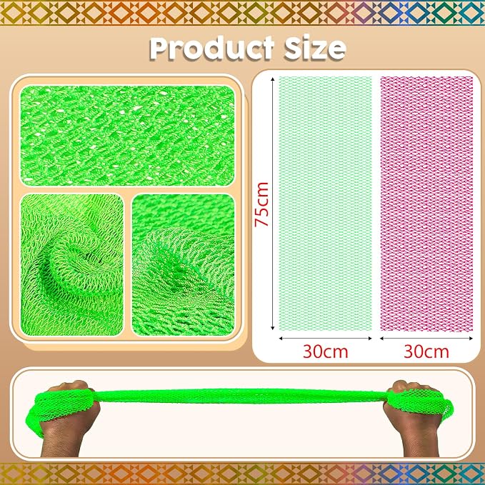 African Net Sponge Set (2 Pieces) - Premium Exfoliating Scrubber for Face & Body, Travel Portable, Durable, Gentle Exfoliation for Dry Skin(Pink,Green)