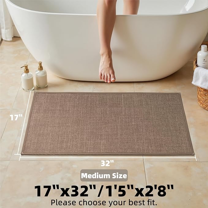 Ultra Thin Bathroom Rugs Non Slip Bath Mat 17" x 32", Bathroom Mat Quick Dry Machine Washable Rugs Perfect for Shower, Camel